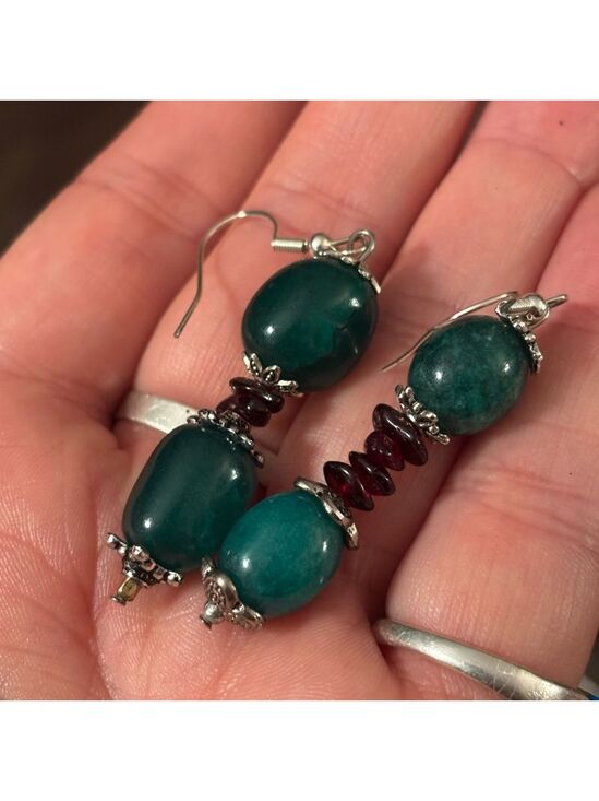 spirit_led_jewelry Jewelry - NWT Artisan Emerald & Garnet Dangle Earrings • In Bloom Collection • 925 Hooks